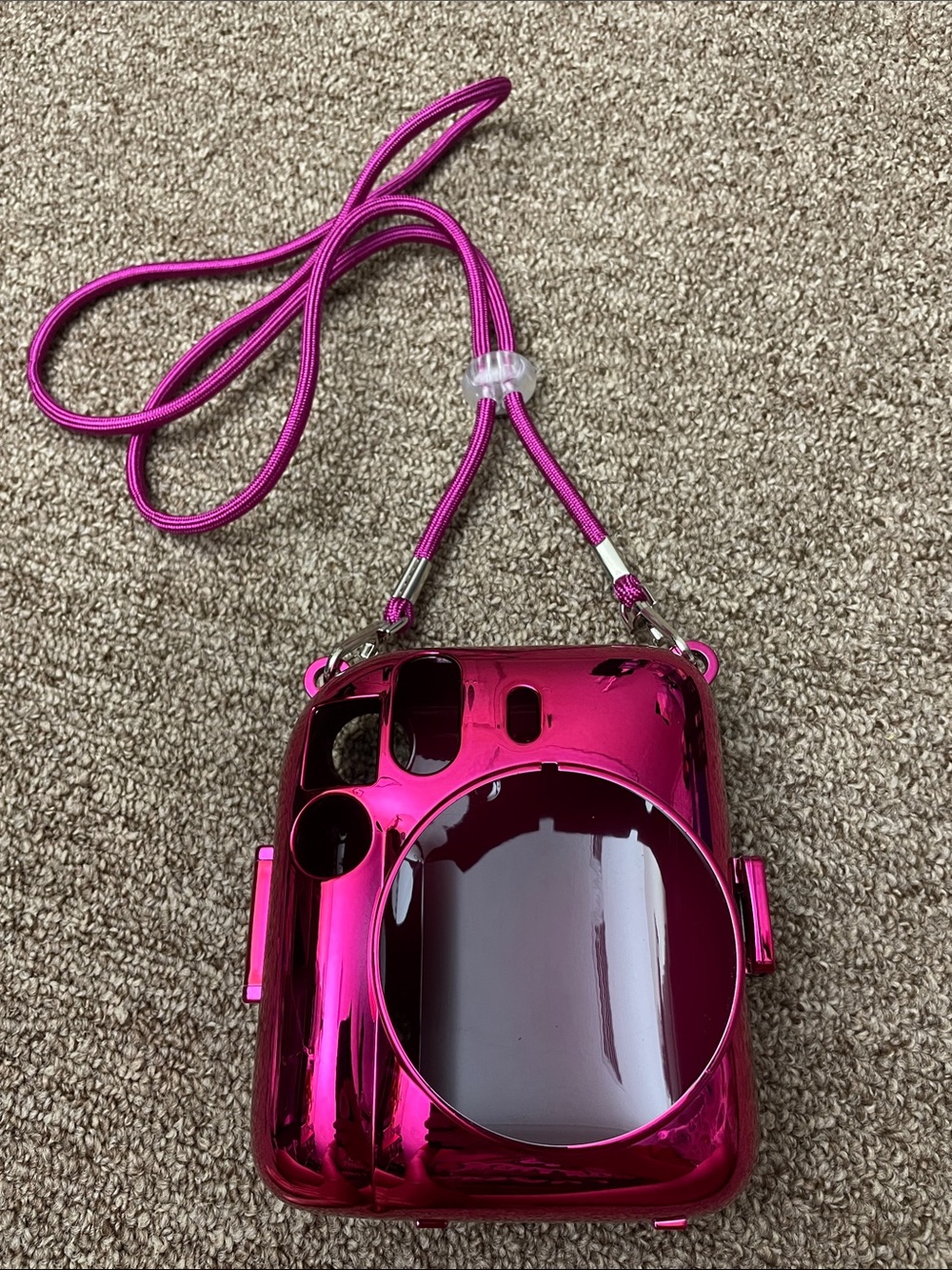 Urban Outfitters Instax Mini 12 Hot Pink Chrome Instant Camera Case with Strap